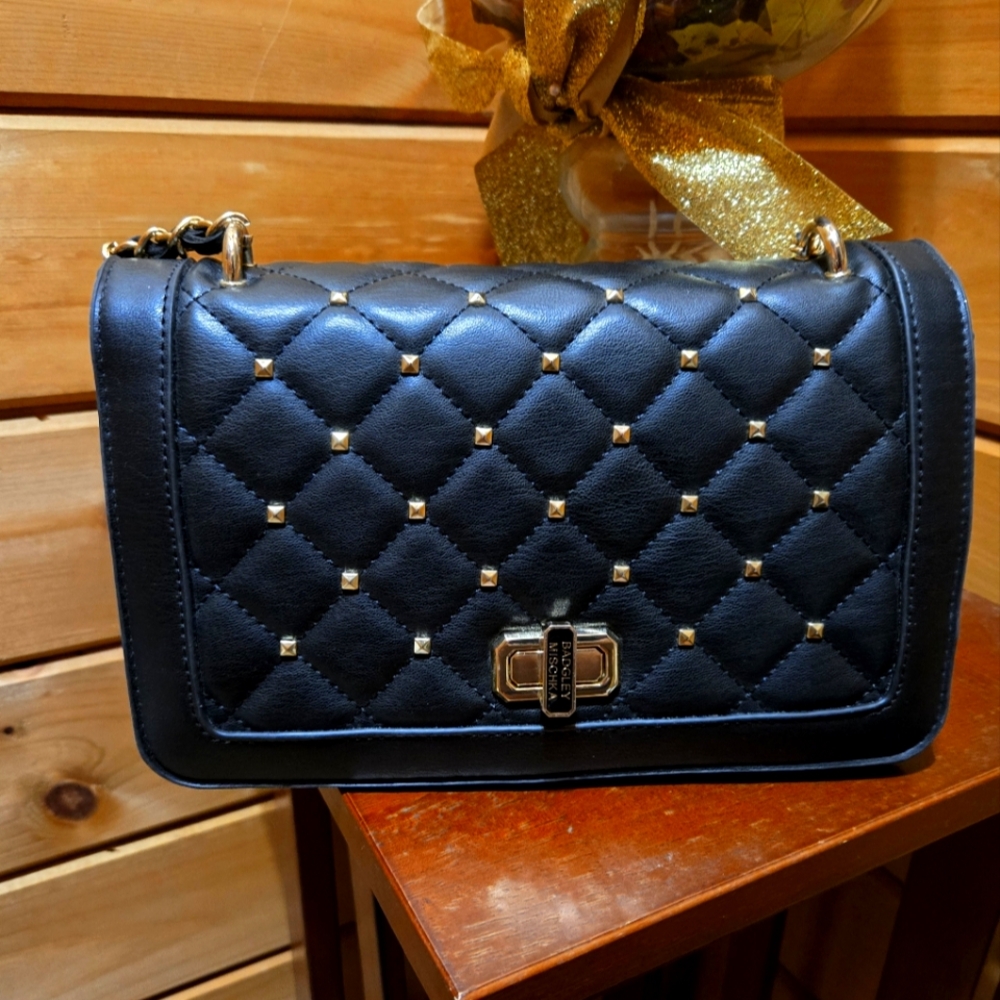 Badgley Mischka Black Quilted Leather Crossbody Bag